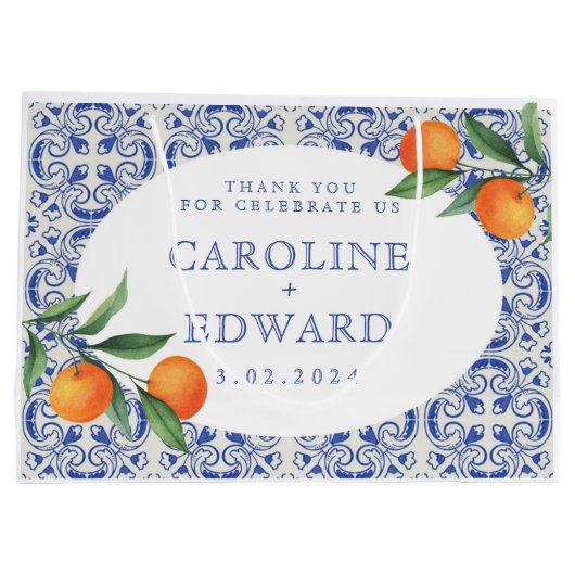 Bluetile mediterrane Hochzeit Große Geschenktüte (Rückseite)