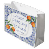 Bluetile mediterrane Hochzeit Große Geschenktüte (Rückseite Schrägansicht)