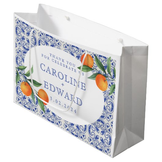 Bluetile mediterrane Hochzeit Große Geschenktüte (Vorderseite Schrägansicht)