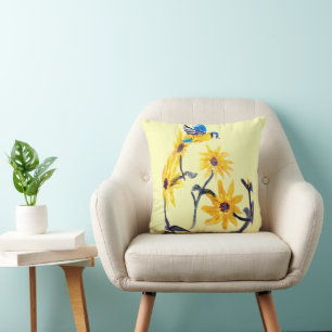 Bluetit, Gelbe Sonnenblumen Kunst, Blumen Kissen