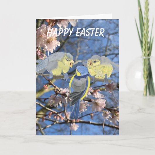Bluetit Mutter und Babys Ostern Feiertagskarte (Vorderseite)