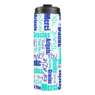 BlueTurquoise Multilingual Danke Typografie Thermosbecher