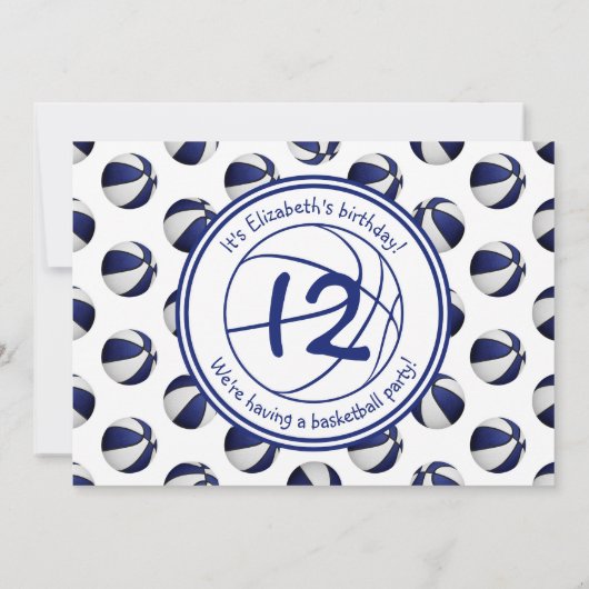 Blueweißer BasketballGeburtstag oder Party Einladung (Rückseite)