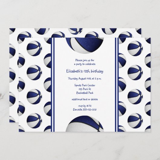 Blueweißer BasketballGeburtstag oder Party Einladung (Vorne/Hinten)