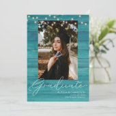 BlueWood Foto & Handwriting Typografie Abschluss Einladung (Stehend Vorderseite)