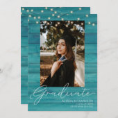 BlueWood Foto & Handwriting Typografie Abschluss Einladung (Vorne/Hinten)