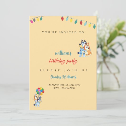 Bluey Birthday invitation for kids - Editable Dankeskarte (Stehend Vorderseite)