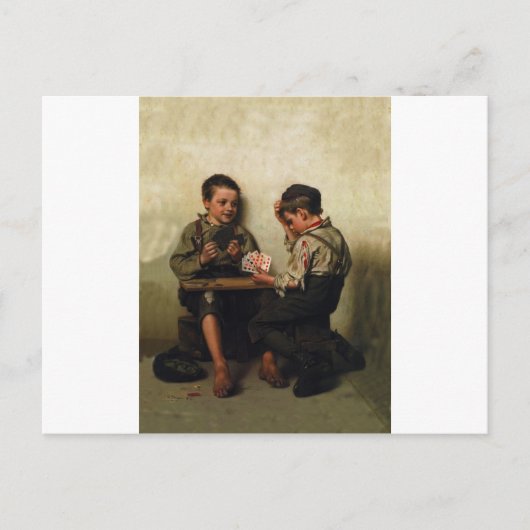 Bluffing ~ Schuhputzboys Poker spielen (1885) Postkarte (Vorderseite)