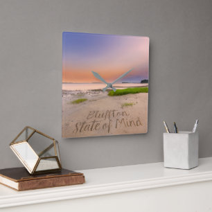 Bluffton State of Mind In den Sand geschrieben SC  Quadratische Wanduhr