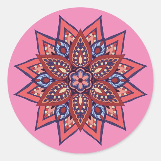 Blüh Boho Mandala Runder Aufkleber (Vorderseite)