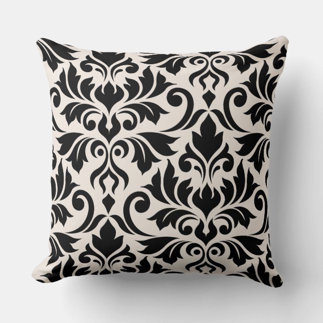 Blüh Damask Art. I 2Way Black + Cream Kissen (Vorderseite)