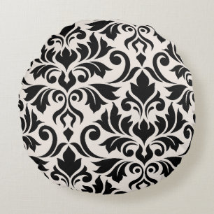 Blüh Damask Art. I 2Way Black + Cream Rundes Kissen