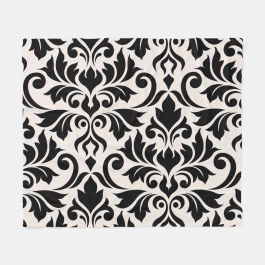 Blüh Damask Art I Black on Cream Fleecedecke (Vorderseite (Horizontal))