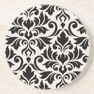Blüh Damask Art I Black on Cream Getränkeuntersetzer