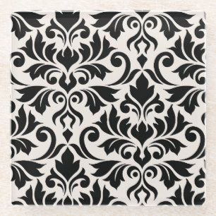 Blüh Damask Art I Black on Cream Glasuntersetzer