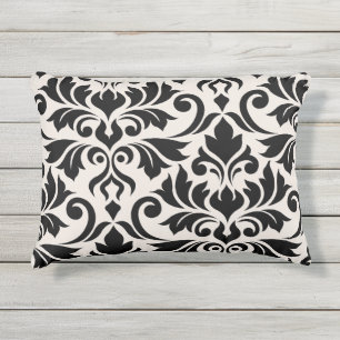 Blüh Damask Art I Black on Cream Kissen Für Draußen