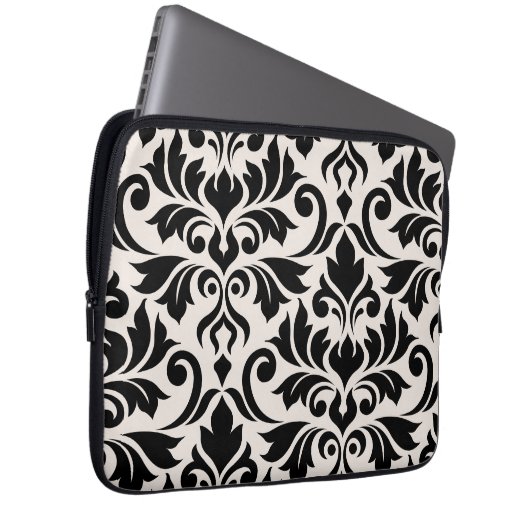 Blüh Damask Art I Black on Cream Laptopschutzhülle (Vorne Rechts)