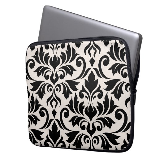 Blüh Damask Art I Black on Cream Laptopschutzhülle (Vorderseite Links)