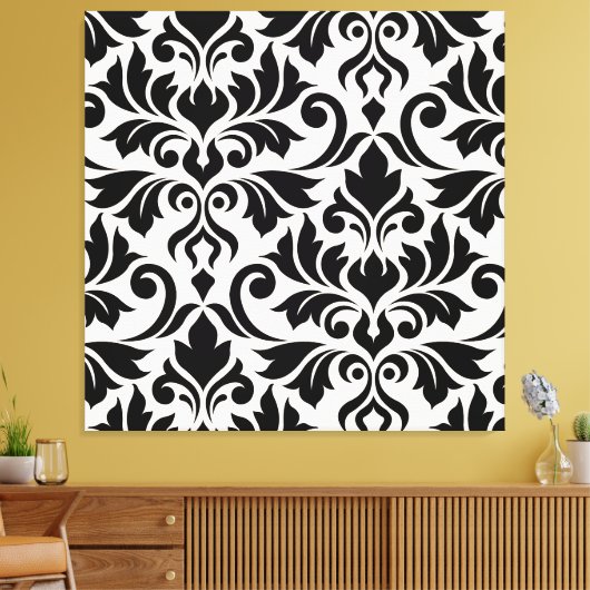 Blüh Damask Art I Black on Cream Leinwanddruck (Insitu (Wohnzimmer))