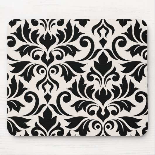Blüh Damask Art I Black on Cream Mousepad (Vorne)