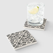Blüh Damask Art I Black on Cream Steinuntersetzer (Seitenansicht)