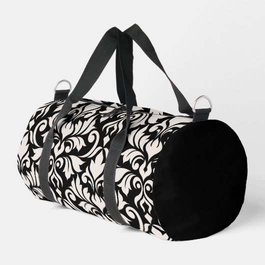 Blüh Damask Art I Cream on Black Duffle Bag (Linke Seite)