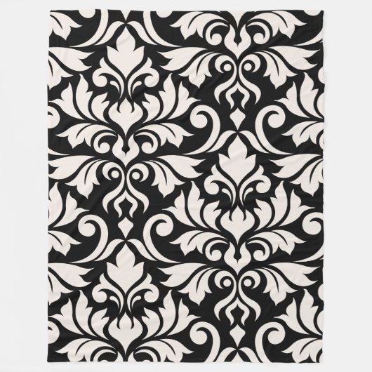 Blüh Damask Art I Cream on Black Fleecedecke (Vorderseite)