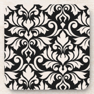 Blüh Damask Art I Cream on Black Getränkeuntersetzer