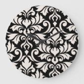 Blüh Damask Art I Cream on Black Große Wanduhr (Vorderseite)