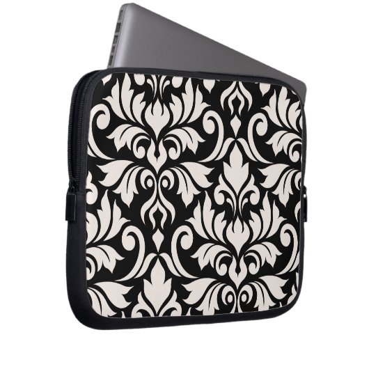 Blüh Damask Art I Cream on Black Laptopschutzhülle (Vorne Rechts)