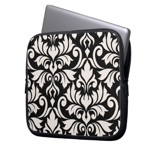 Blüh Damask Art I Cream on Black Laptopschutzhülle (Vorderseite Links)