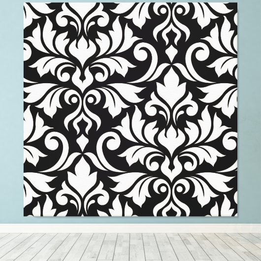 Blüh Damask Art I Cream on Black Leinwanddruck (Insitu (Holzboden))