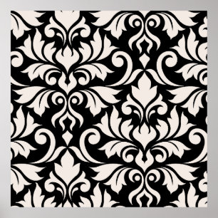 Blüh Damask Art I Cream on Black Poster