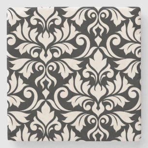Blüh Damask Art I Cream on Black Steinuntersetzer