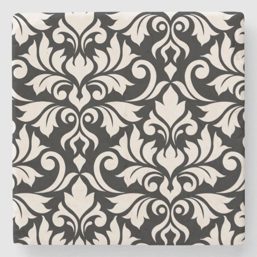 Blüh Damask Art I Cream on Black Steinuntersetzer (Vorderseite)