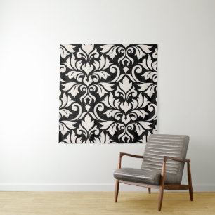 Blüh Damask Art I Cream on Black Wandteppich