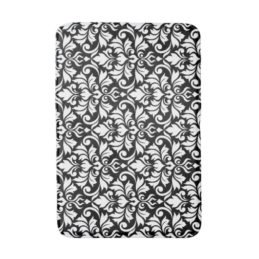 Blüh Damask Big Pattern White auf Black Badematte (Vorderseite Vertikal)