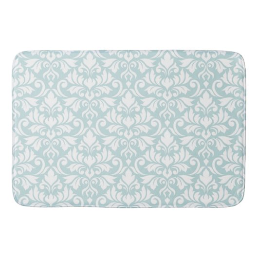 Blüh Damask Big Pattern White auf Enteneier Blue Badematte (Vorderseite)