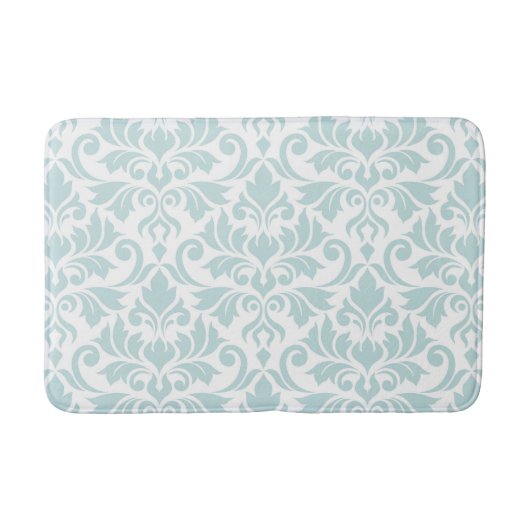 Blüh Damask Lg Muster Duck Egg Blau auf Weiß Badematte (Vorderseite)