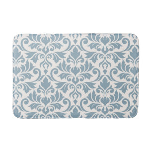 Blüh Damask Lg Musterblau auf Cream Badematte