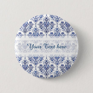 Blüh Damask Muster - blau Button