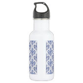 Blüh Damask Muster - blau Edelstahlflasche (Rückseite)