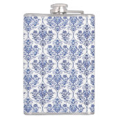 Blüh Damask Muster - blau Flachmann (Rückseite)