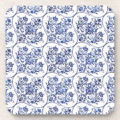 Blüh Damask Muster - blau Getränkeuntersetzer (Vorderseite)