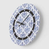 Blüh Damask Muster - blau Große Wanduhr (Winkel)