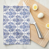 Blüh Damask Muster - blau Handtuch (Viertel Falte)