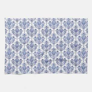 Blüh Damask Muster - blau Handtuch