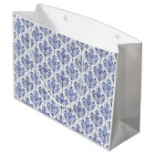 Blüh Damask Muster - blau + Ihre Idee Große Geschenktüte (Rückseite Schrägansicht)