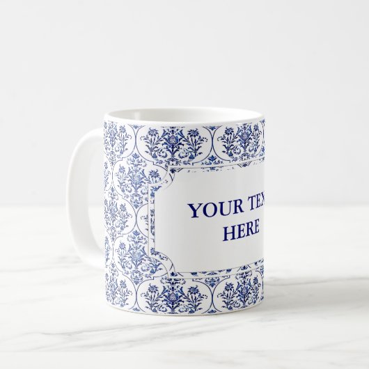 Blüh Damask Muster - blau Kaffeetasse (Vorderseite Links)