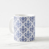 Blüh Damask Muster - blau Kaffeetasse (Vorderseite Links)